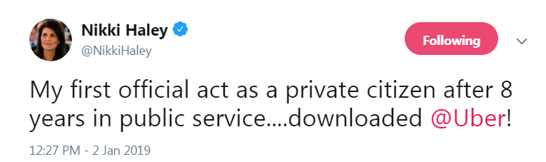 Nikki Haley Uber Tweet